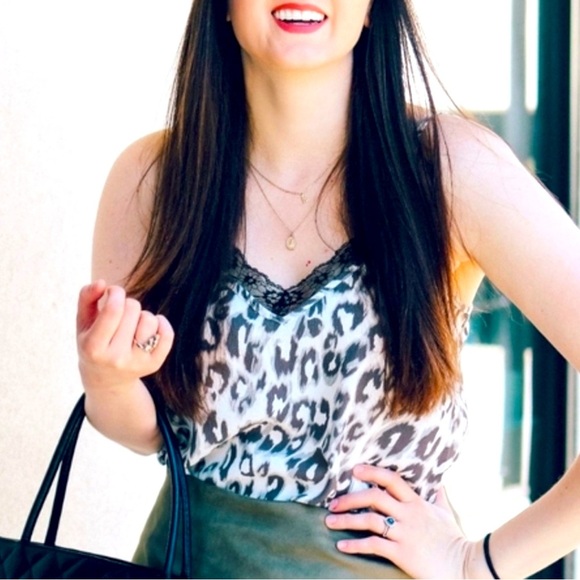 PINK ROSE Leopard and Black Lace Trim Cami Tank Top, NWOT - Picture 1 of 6